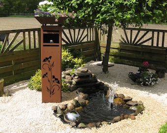 Columna de acero Corten RS52 de Jabo Design, columna de acero Corten + cuenco RS52+S03, columnas de jardín, columnas, decoración, flores, aspecto de acero Corten con efecto óxido.