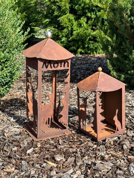 Edelrost Laterne Waldszene | Windlicht aus Metall | Hirsch & Wald | Gartendeko | Rost Deko | Geschenk Jabo-Design Corten Optik