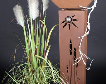 Jabo Design Edelrost XL Säule + Schale RS61+S03 "Schilf unter der Sonne" Säule Gartensäulen Säulen Deko Blumen Rostfackel Corten Optik
