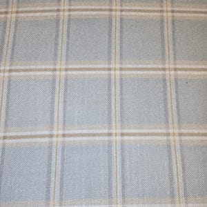 Luxury Nantucket light Blue Plaid Fabric with Thin Orange Stripe – Perfect for Drapery, Upholstery, Pillows, and Tablecloths