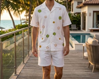 Hand-Embroidered Floral Cuban Collar – Cotton Summer Shirt