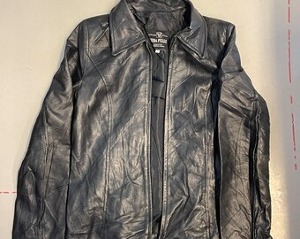 Veste en cuir noir 70’s femme taille L