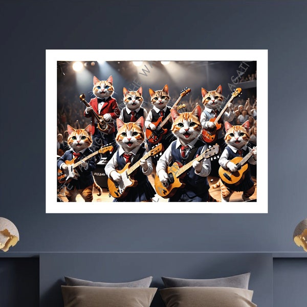 Poster de chatons guitariste, chat guitare, style musicien, animal original poster, impression poster, poster chat, chats