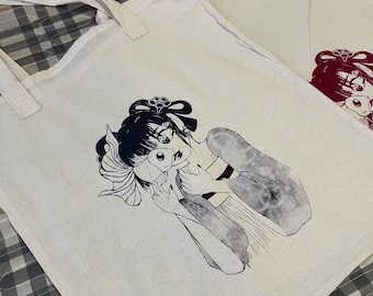 Vintage Manga Girl Tote Bag – Aesthetic Eco-Friendly Canvas