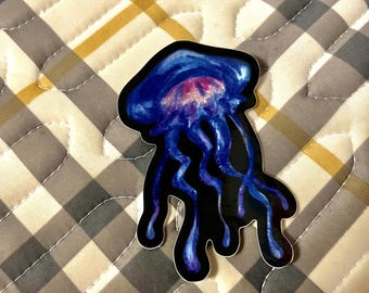 Pegatina de medusa / Calcomanía de vinilo oceánico para portátiles, botellas de agua y teléfonos / Arte único de criaturas marinas