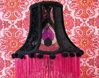 Vintage Pagoda lampshade with fringes - Pinkcock