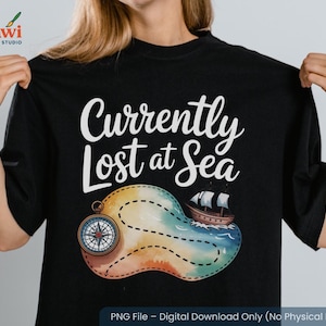 Derzeit verloren auf See PNG - Aquarell Kompass und Karte Sublimation Clipart für T-Shirt Design, Nautische Abenteuer Digital Download