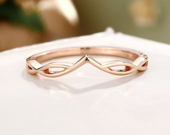 Chevron Curved Wedding Band, Custom Fit Wedding Band for Engagement Ring, Rose Gold Simple V Shaped Band