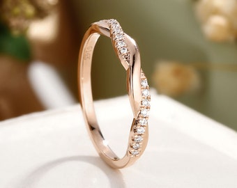 Twisted Moissanite Wedding Band, Rose Gold Crossover Wedding Ring, Half Eternity Stackable Band, Infinity Twist Wedding Band for Women