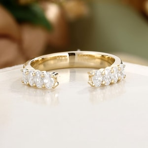 Gold Gap Band Open Wedding Band Oval Cut Wedding Ring Moissanite Stacking Ring Vintage Wedding Band Yellow Gold Band Gift for Her