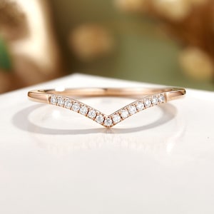 Diamond Chevron Ring, Rose Gold Matching Wedding Band, Stacking Ring