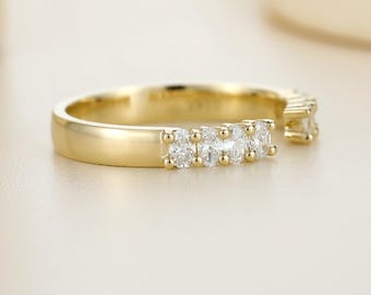 Lab Grown Diamond Open Gap Wedding Band, Oval Cut Contour Band, Custom Fit Around Engagement Ring, Yellow Gold