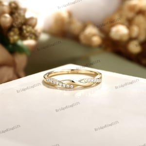 Twisted Vine Diamond Wedding Band, Vintage Moissanite Wedding Band, Crossover Wedding Ring, Matching Moissanite Ring, Yellow Gold Ring