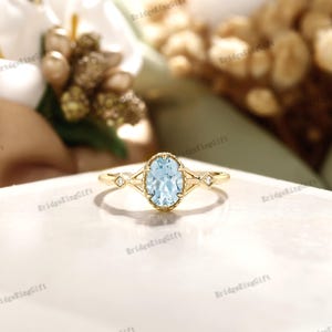 Elegant Aquamarin Ring - Geschenk für Frauen Jahrestag Ring März Geburtsstein Ring Aquamarin Verlobungsring Gelbgold