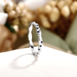 Twisted Wedding Band, Sapphire Wedding Ring, Moissanite Rope Ring, Full Eternity Band, Crossover Wedding Ring, White Gold Ring