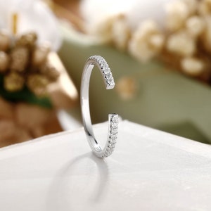 Gold Gap Wedding Ring Open Wedding Band Moissanite Wedding Band Unique Wedding Ring Stacking Ring White Gold Ring