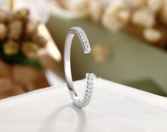 Gold Gap Wedding Ring Open Wedding Band Moissanite Wedding Band Unique Wedding Ring Stacking Ring White Gold Ring