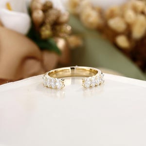 Gold Gap Band Open Wedding Band Oval Cut Wedding Ring Moissanite Stacking Ring Vintage Wedding Band Yellow Gold Band Gift for Her