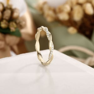 Vintage Diamond Wedding Band, Twisted Wedding Ring, Crossover Wedding Ring, Rope Diamond Ring, Full Eternity Band, Yellow Gold Ring