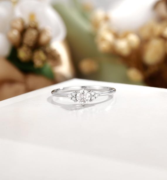 Dainty Moissanite Ring, Simple Moissanite Engagement Ring