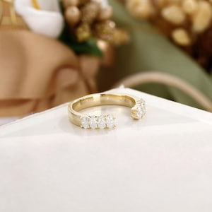 Gold Gap Band Open Wedding Band Oval Cut Wedding Ring Moissanite ...