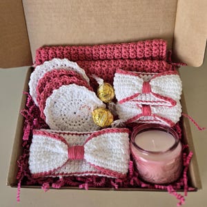 Moederdag Luxe handgemaakte spaset Geschenkdoos Gehaakte washandjes, make-upverwijderaars en meer voor ontspanning