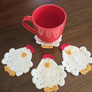 Gehäkelte Huhn Untersetzer 4er-Set Handgefertigte Bauernhaus Becher Teppiche Tischdekoration Huhn Geschenke Idee Landhausküche Dekor Rustikales Untersetzerset