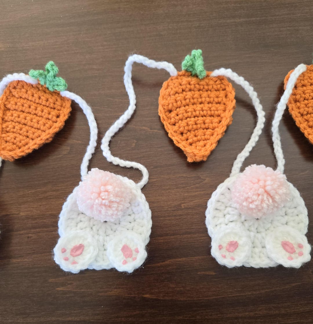 Crochet Easter Bunny Garland, Bunny Bottoms & Carrot Banner, Handmade ...