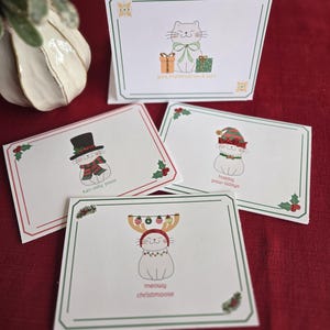 Juego de 8 tarjetas navideñas con forma de gato y purpurina con frases adorables en el interior, tarjetas de felicitación festivas para amantes de los gatos