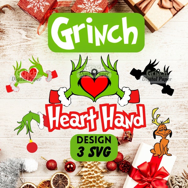 Grinch Heart Hand Ornament Design Digital, Grinch Digital Paper, Grinch prints for cutouts