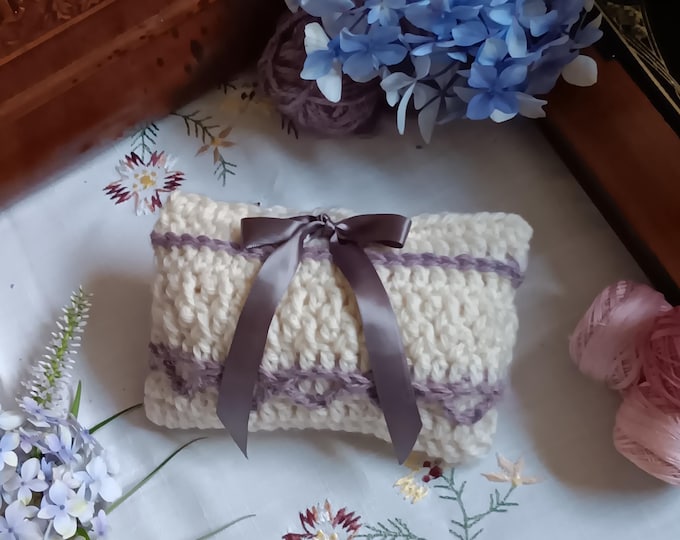 Cream heat bag with purple accents