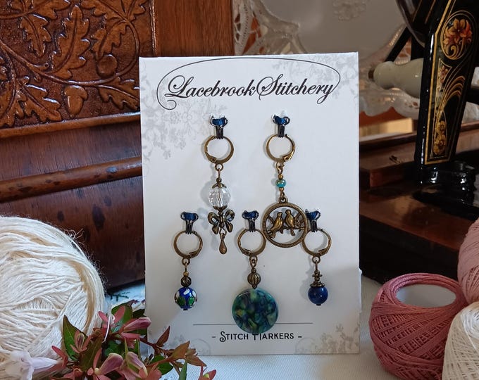 Antique Lovebirds Set - 5 Stitch markers for knitting and crochet
