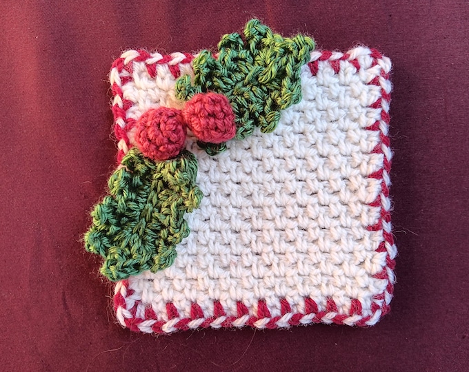 Crocheted Holly Coaster