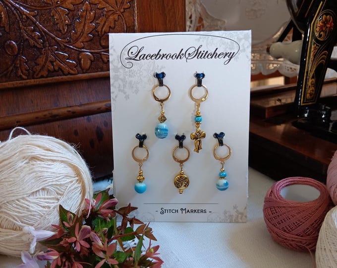 Ocean Days set - 5 stitch markers for knitting and crochet