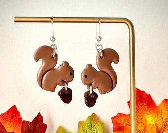 Hypoallergenic Squirrel w/ Acorn Dangle Earrings