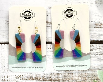 Hypoallergenic Pearl Rainbow SUNBURST Dangle Earrings