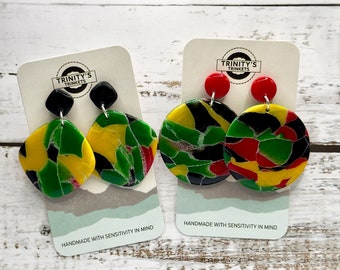 Customizable Hypoallergenic Juneteenth-inspired Faux Stone Stud Dangles