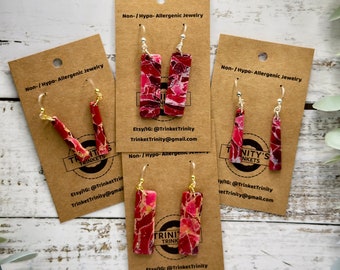 Customizable Hypoallergenic "Garnet/Ruby" Dangle Earrings w/ GOLD or SILVER Accents