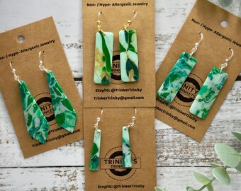 Customizable Hypoallergenic "Emerald" Dangle Earrings w/ Gold or Silver Accents