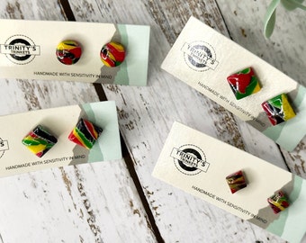 Customizable Hypoallergenic Juneteenth-Inspired Studs w/ Gold or Silver Accents
