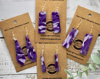 Customizable Hypoallergenic "Amethyst" Dangle Earrings w/ GOLD or SILVER Accents