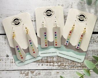 Customizable Hypoallergenic Pearl Rainbow Dots Dangle Earrings