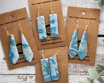Customizable Hypoallergenic "Aquamarine" Dangle Earrings w/ GOLD or SILVER Accents