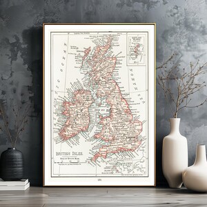 Eine kartographische Karte der britischen Inseln. Publiziert 1900, druckbare Wandkunst, hohe Auflösung, moderne Wanddekoration, sofortiger digitaler Download