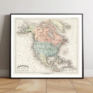 Vintage  Amerique du Nord Map , Published 1878,  Decorative digital Wall Art, High Resolution, Instant Digital Download, Printable Art