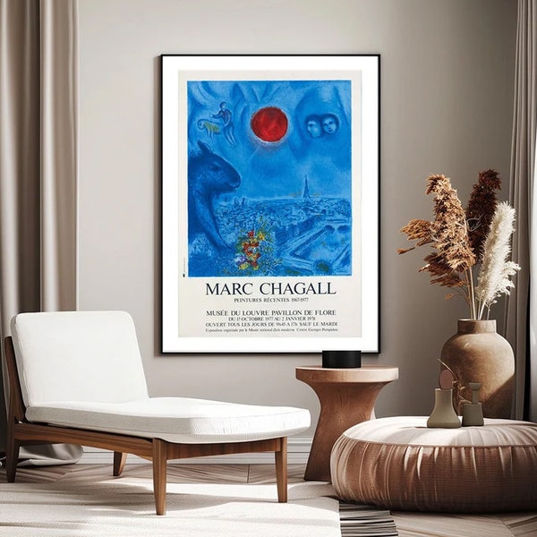 MarcChagall Exhibition Poster, Musee de Louvre, Peintures Recentes, Wall Art, High Resolution, Instant Digital Download, Printable Art