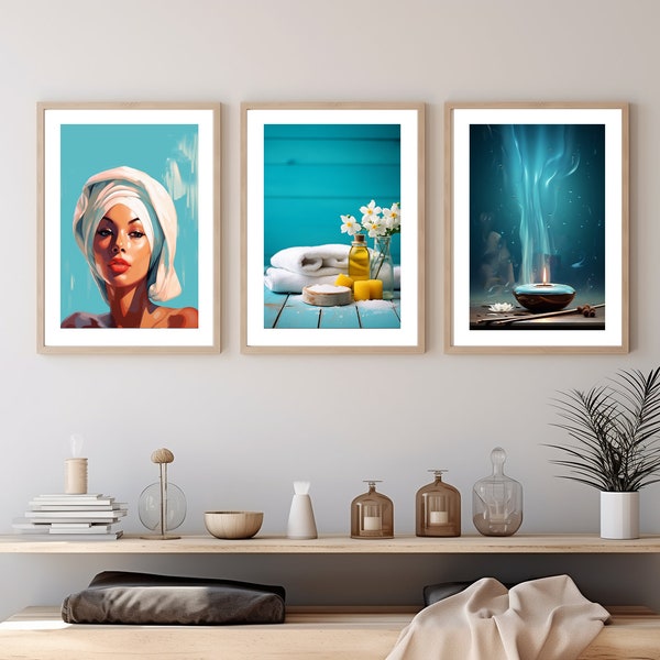 Set of 3 SPA, Wellness Collection, SPA Center Wall Decor, Bathroom Decor, High Resolution, Instant Digital Download