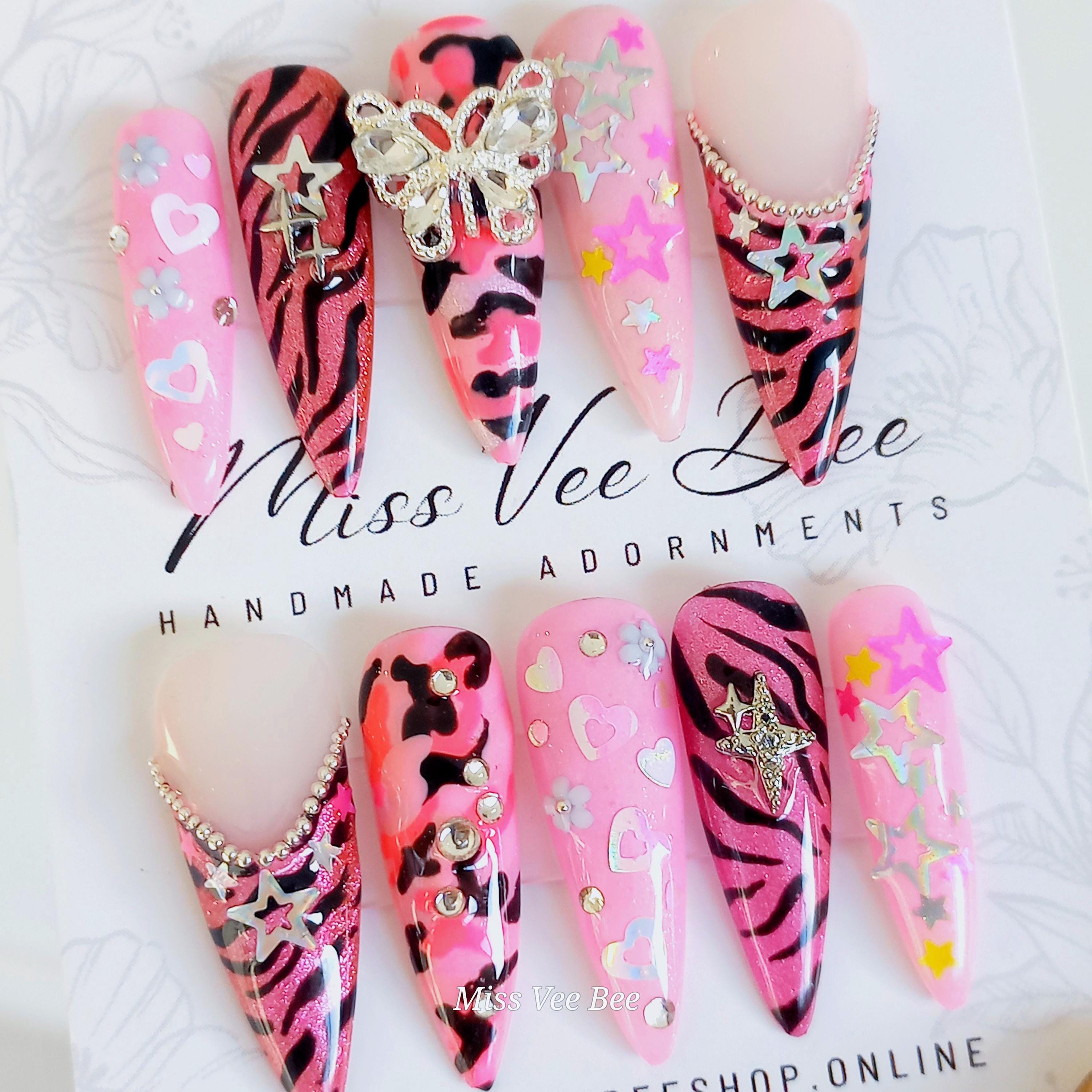 Gyaru Y2K Barbie Pink Sparkling Zebra Camo Print, Luxury Handmade