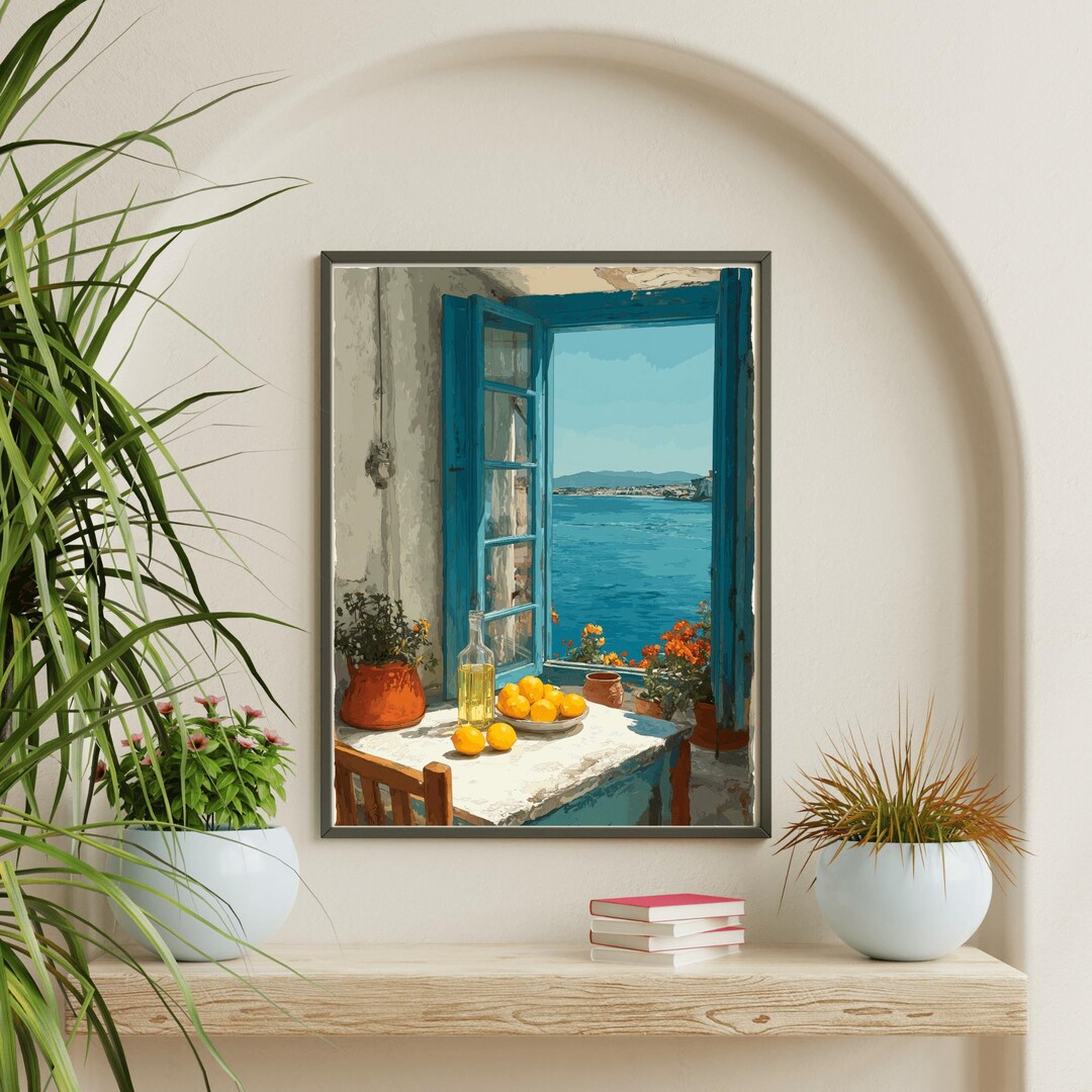 Mediterranean Wall Art Printable, Vintage Coastal Painting, European ...