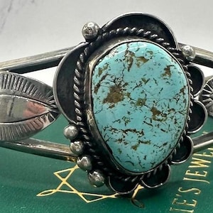 Signed Old Oringal Benally Brothers Navajo Turquoise Cuff Bracelet tribal southwestern Sterling silver Heavy 24 grams solid 6”